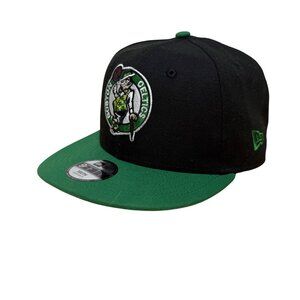New Era Hat Black/Green Boston Celtics Adjustable Brim Logo Embroidered